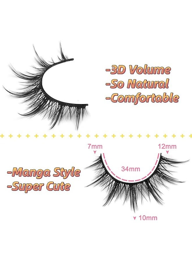 False Eyelashes, Corner Lashes, Anime Lashes, Natural  Mink Wispy Eyelash, Fluffy 3D Volume Eyelashes Pack  Fake Eyelashes  Individual Cluster 7 Pairs