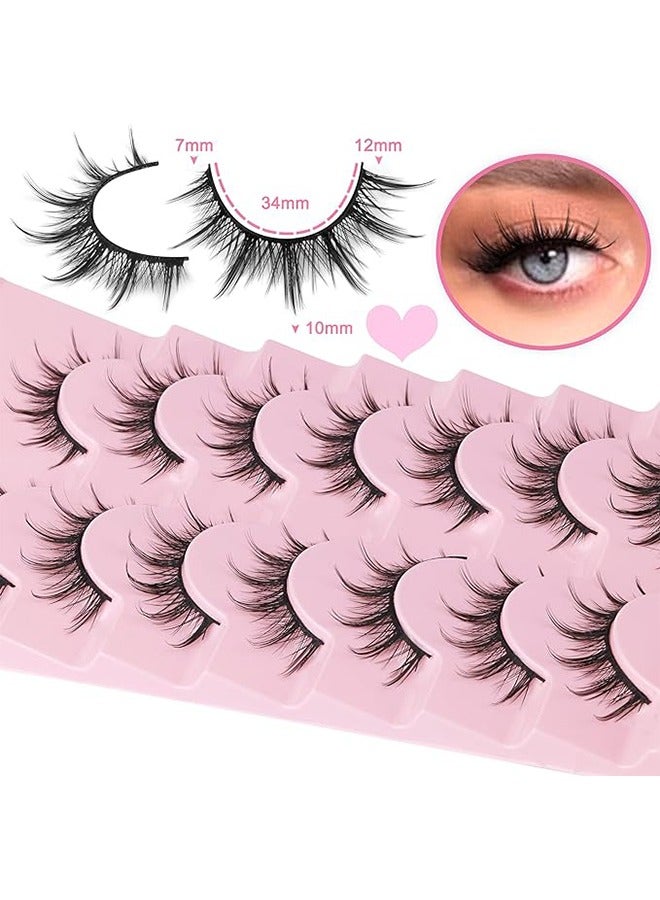 False Eyelashes, Corner Lashes, Anime Lashes, Natural  Mink Wispy Eyelash, Fluffy 3D Volume Eyelashes Pack  Fake Eyelashes  Individual Cluster 7 Pairs