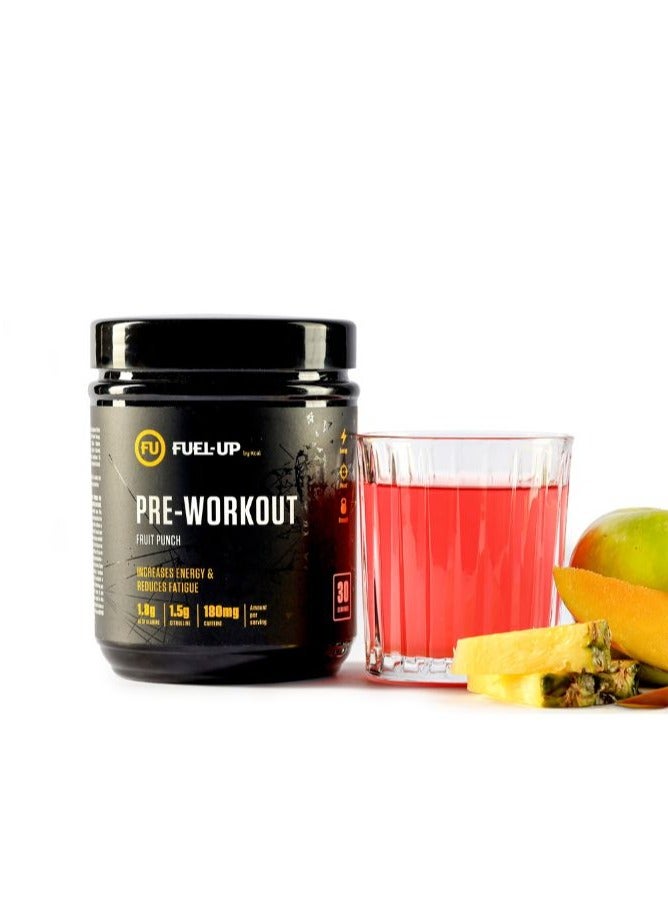 Pre Workout - Fruit Punch Flavour-1.8g Beta Alanine-1.5g Citrulline- 180mg Caffeine- 30 Servings- 300g