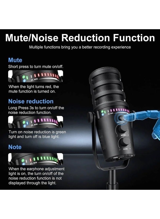 XLR Dynamic Microphone with RGB Control and Headphone Jack for PC Gaming and Streaming