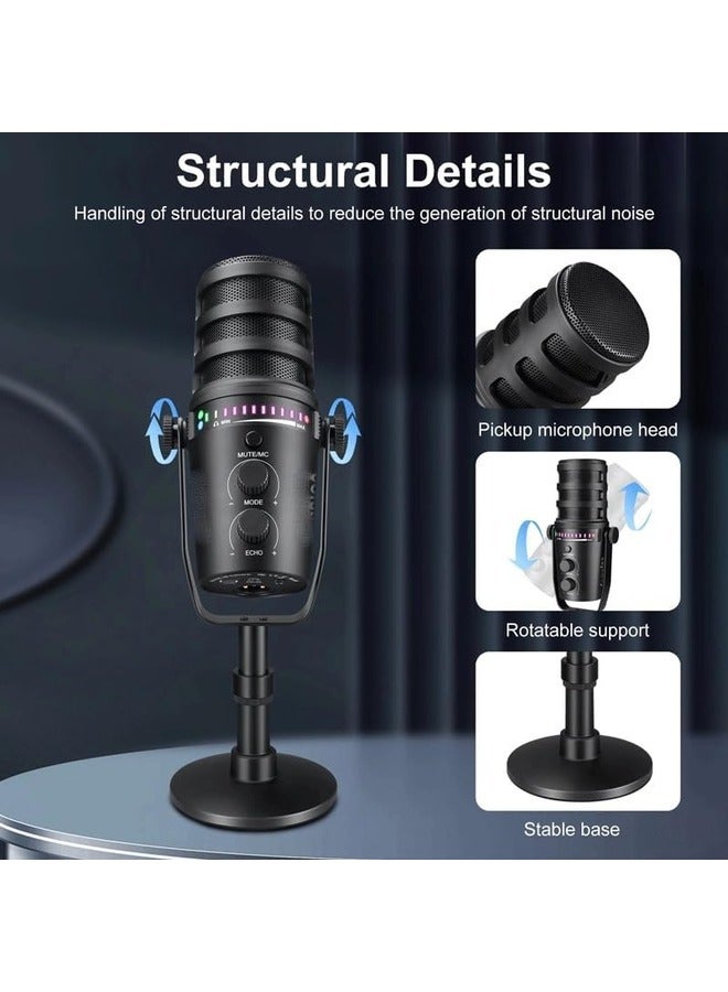 XLR Dynamic Microphone with RGB Control and Headphone Jack for PC Gaming and Streaming