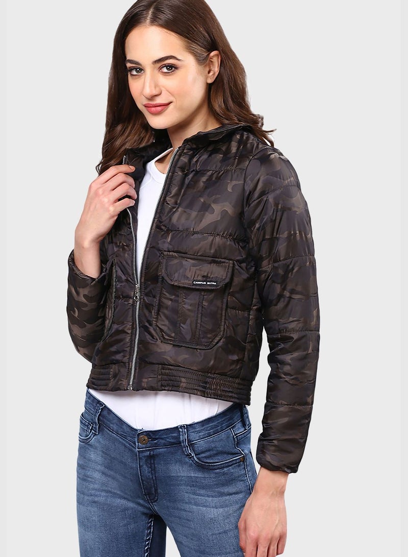 Army Print Quilted Jacket