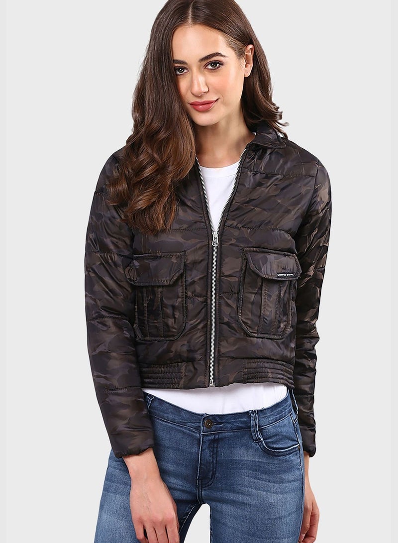 Army Print Quilted Jacket