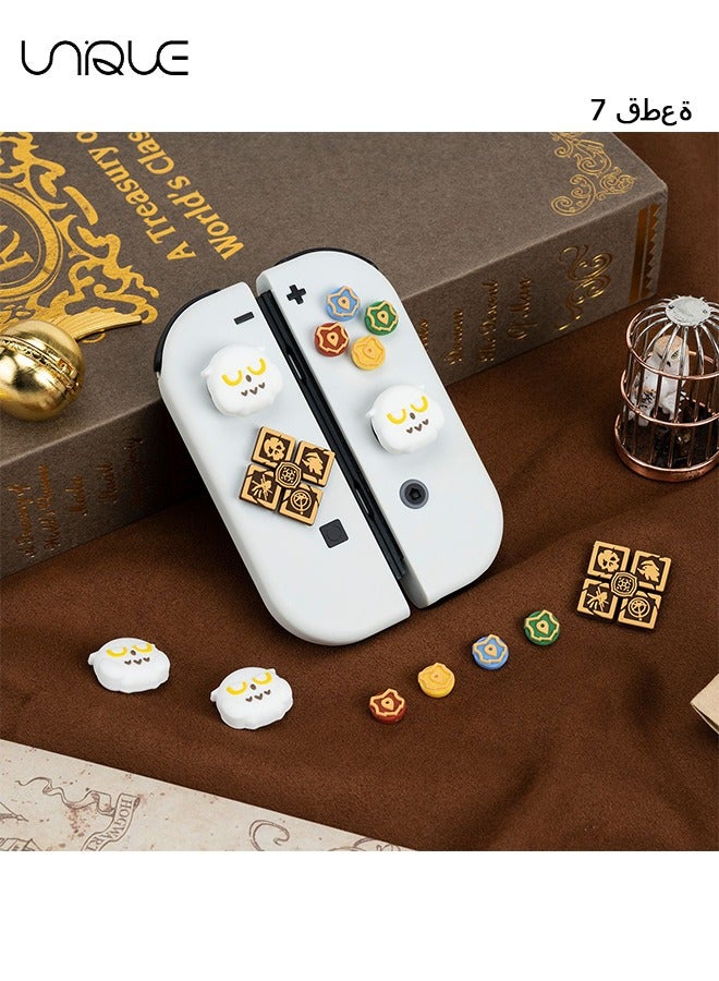7Piece Cross D-Pad Button Caps Thumb Grips Set - Compatible with Nintendo Switch/Switch OLED - Cute 3D Soft Silicone ABXY Buttons Sticker Joystick Cover Caps