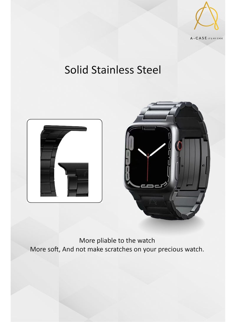 A-Case Amanos Series Apple Watch Steel Metal Band Premium Material Adjustable Strap Length 42mm/44mm/45mm - Silver