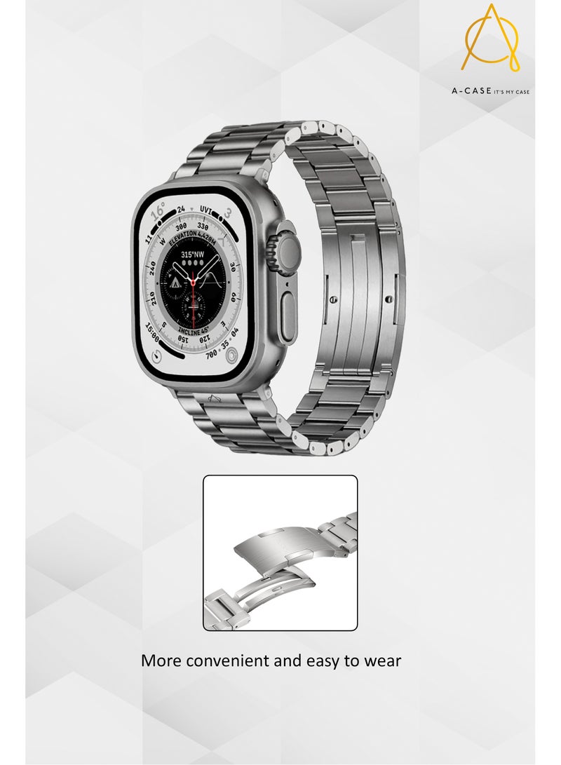 A-Case Amanos Series Apple Watch Steel Metal Band Premium Material Adjustable Strap Length 42mm/44mm/45mm - Silver