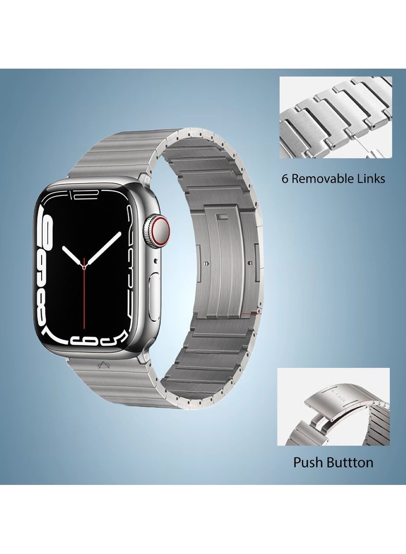 Acase Apple Watch Steel Fethiye Series Metal Band Premium Material Adjustable Strap Length 42mm/44mm/45mm - Titanium