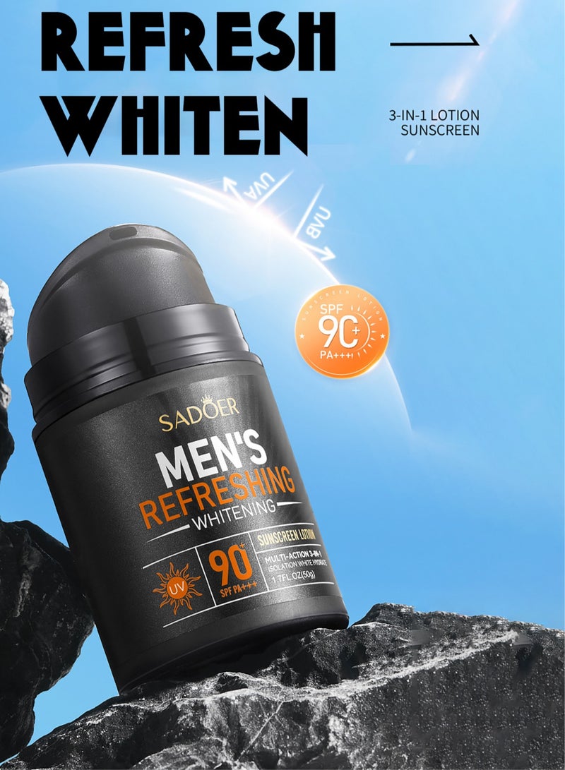 Facial Moisturizer With SPF90+ for Men,Sunscreen Daily Face Moisturizer Cream For Men,Sunscreen UV Protect, UVA & UVB Protection, Lightweight & Fast-absorbing,Non-Greasy Feel-50g