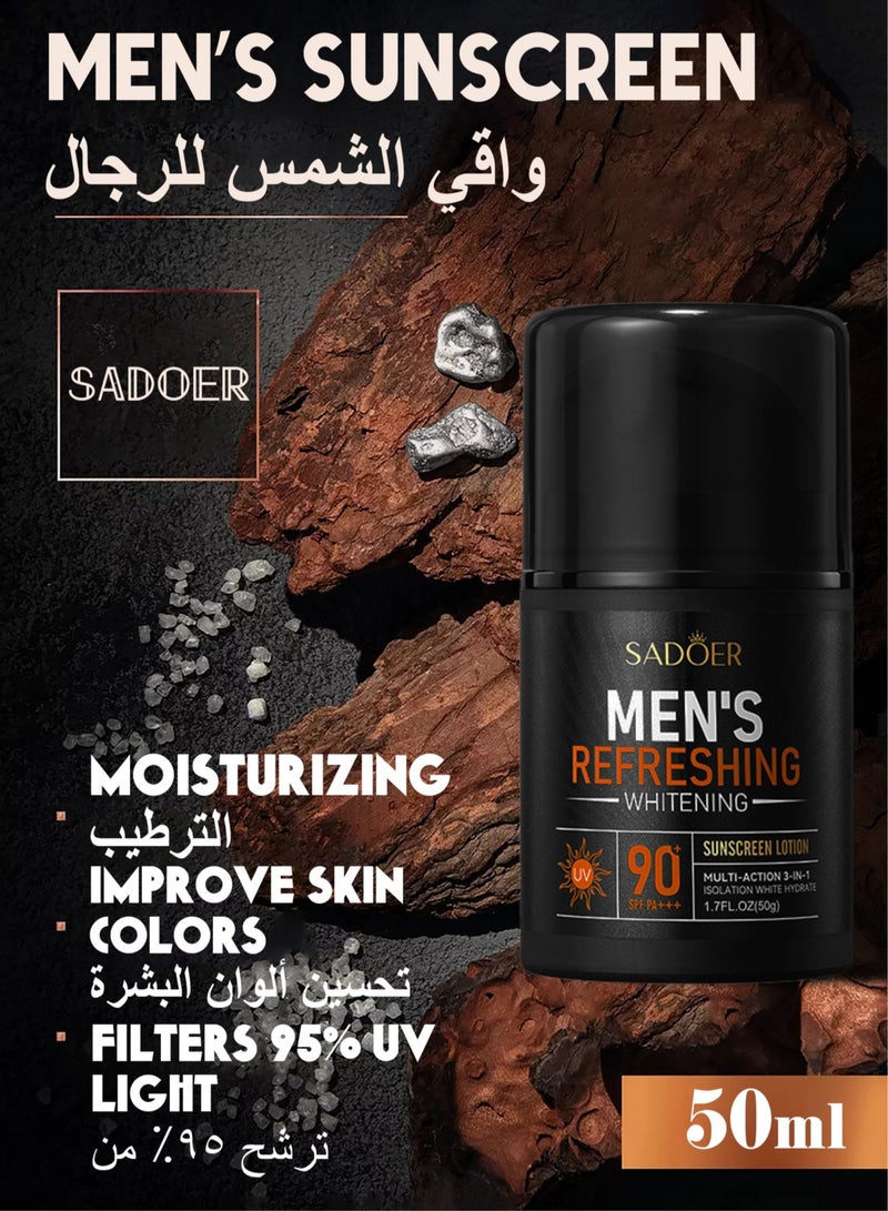 Facial Moisturizer With SPF90+ for Men,Sunscreen Daily Face Moisturizer Cream For Men,Sunscreen UV Protect, UVA & UVB Protection, Lightweight & Fast-absorbing,Non-Greasy Feel-50g