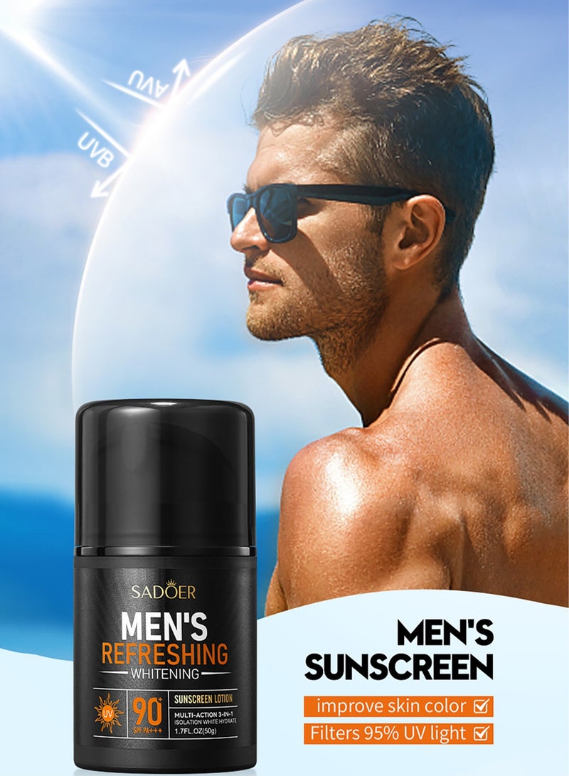 Facial Moisturizer With SPF90+ for Men,Sunscreen Daily Face Moisturizer Cream For Men,Sunscreen UV Protect, UVA & UVB Protection, Lightweight & Fast-absorbing,Non-Greasy Feel-50g