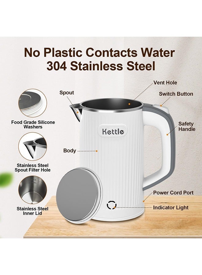 800ML Portable Electric Kettle with UK Plug, Stainless Steel Quick Boiling, Travel Electric Bottle, Auto Shut-Off and Dry Burning Protection