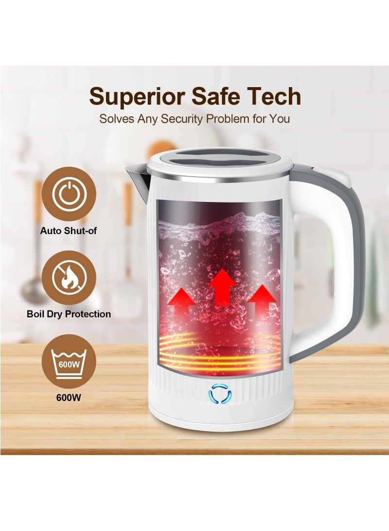 800ML Portable Electric Kettle with UK Plug, Stainless Steel Quick Boiling, Travel Electric Bottle, Auto Shut-Off and Dry Burning Protection