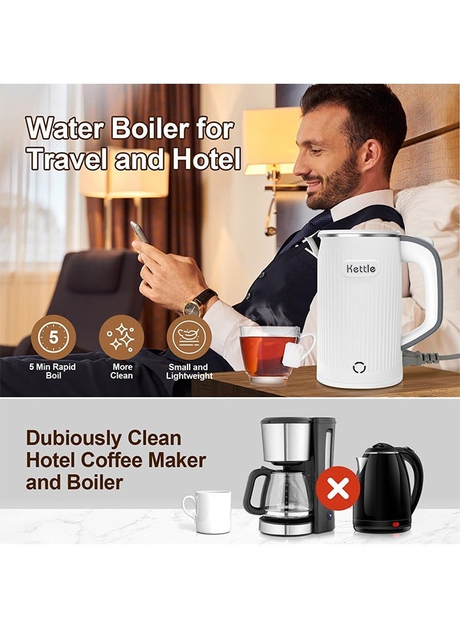 800ML Portable Electric Kettle with UK Plug, Stainless Steel Quick Boiling, Travel Electric Bottle, Auto Shut-Off and Dry Burning Protection