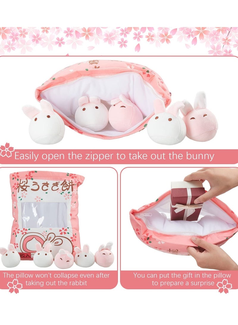 Plush Pillow Kawaii Room Decor, Throw Pillow Removable Stuffed Animal Toys, Fluffy Cherry Bunnies Cats Kittens Dog Dinosaur for Creative Gifts, Teens Girls Kids (Pink, Bunny)