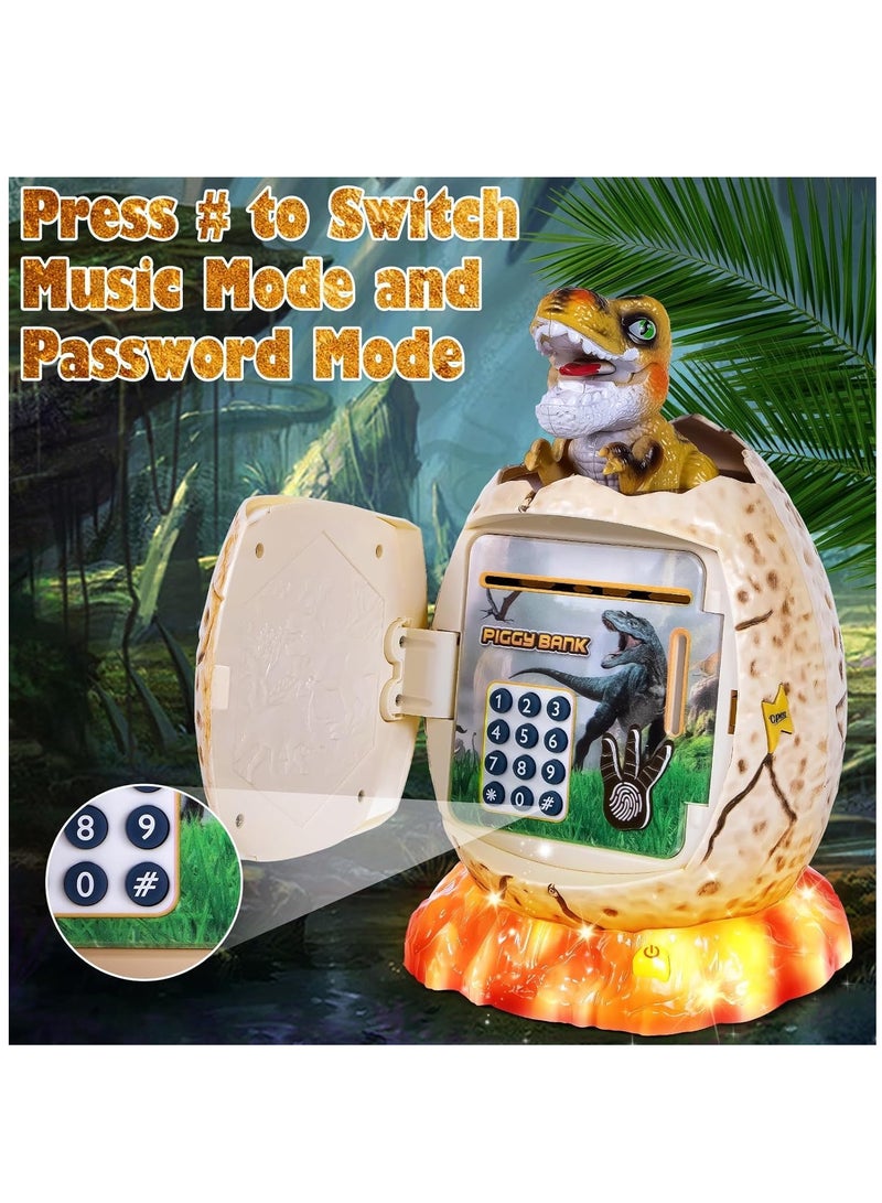 Piggy Bank for Kids Dinosaur Egg Money Bank with Fingerprint Unlocking/Night Light/Music Password ATM Machine Real Cash Coin Electronic Money Saving Box for Boys Girls Toys Gifts