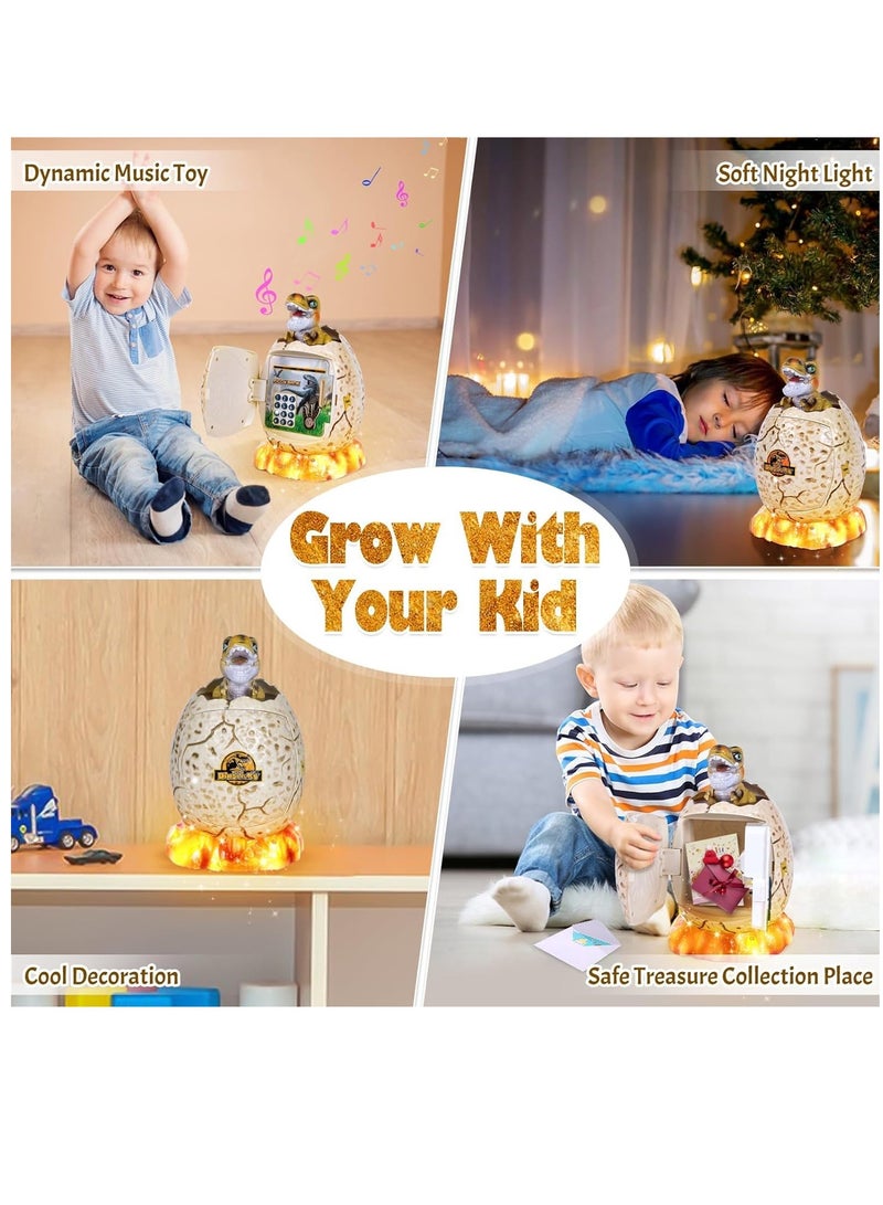 Piggy Bank for Kids Dinosaur Egg Money Bank with Fingerprint Unlocking/Night Light/Music Password ATM Machine Real Cash Coin Electronic Money Saving Box for Boys Girls Toys Gifts