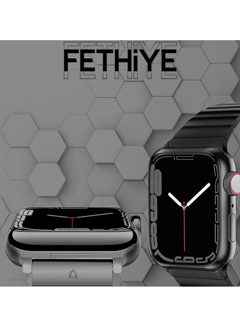 Acase Apple Watch Steel Fethiye Series Metal Band Premium Material Adjustable Strap Length 42mm/44mm/45mm - Black