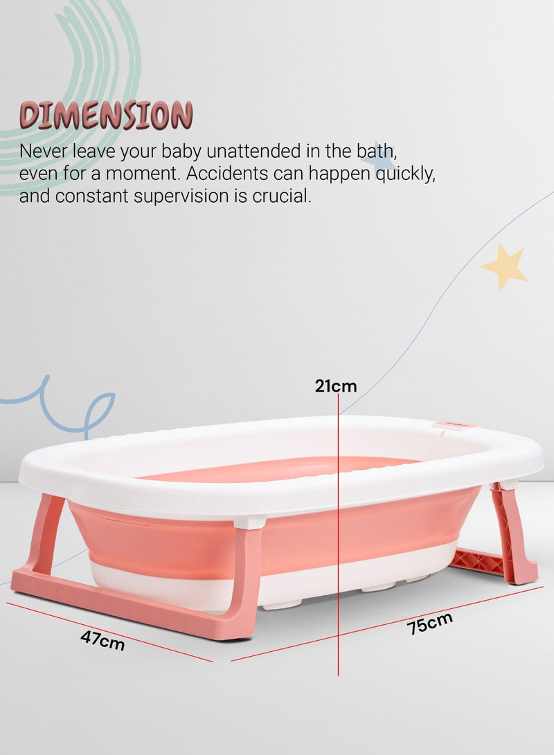 Foldable Baby Bath Tub With Anti-Skid Base, Temperature Sensing Water Plug And Wall Mountable Bathtub For Baby 0-3 Years, Pink