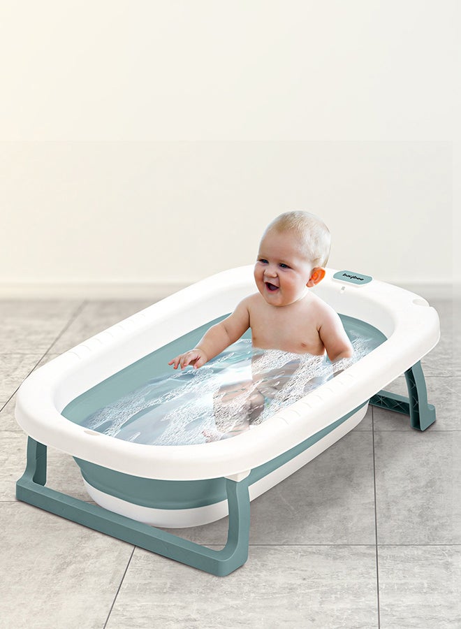 Foldable Baby Bath Tub With Anti-Skid Base, Temperature Sensing Water Plug And Wall Mountable Bathtub For Baby 0-3 Years, Green