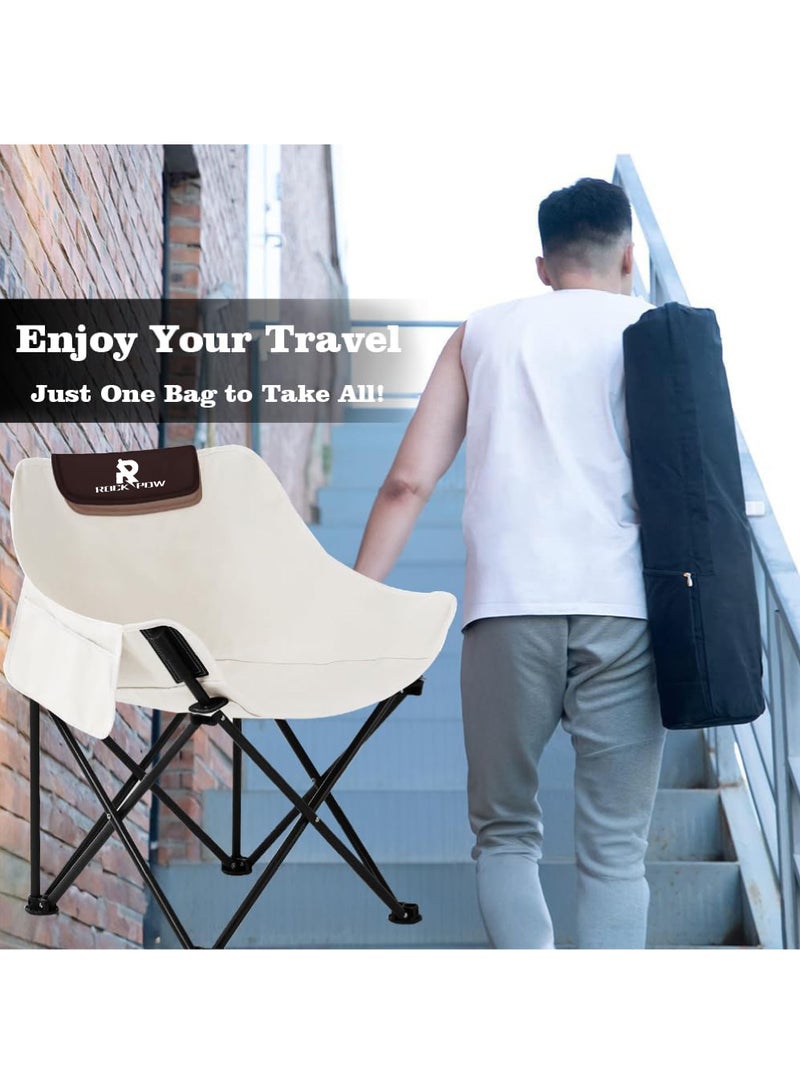 Camping Chairs Folding Moon Chair Portable Lightweight Camping Chair with Side Pocket Foldable Backpacking Chair Ultra Durable for Outdoor Hiking Beach Travel with Carrying Bag