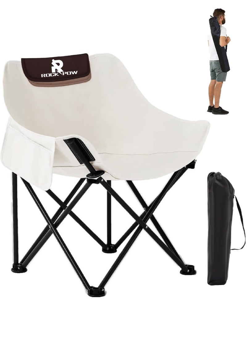 Camping Chairs Folding Moon Chair Portable Lightweight Camping Chair with Side Pocket Foldable Backpacking Chair Ultra Durable for Outdoor Hiking Beach Travel with Carrying Bag