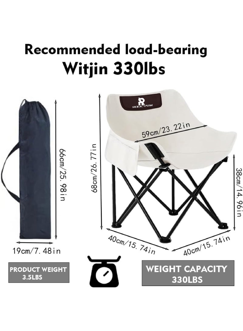 Camping Chairs Folding Moon Chair Portable Lightweight Camping Chair with Side Pocket Foldable Backpacking Chair Ultra Durable for Outdoor Hiking Beach Travel with Carrying Bag