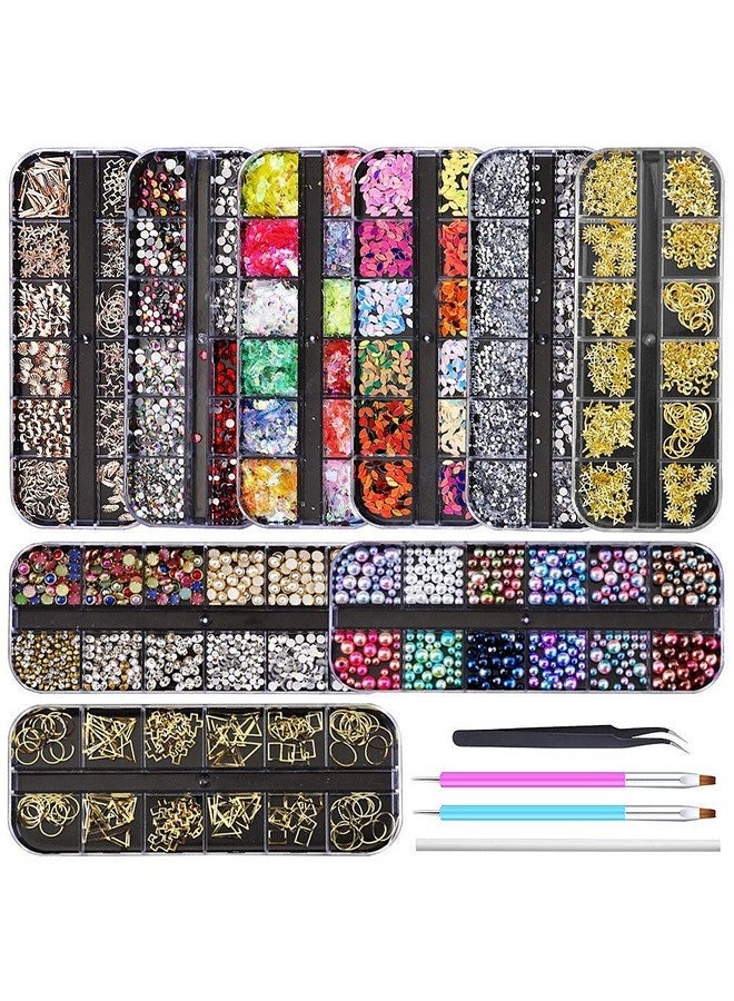 9 Boxes Nail Rhinestonesnail Gems Nail Diamondsnail Art Studs Nail Crystals Nail Sequins For Nails Kit With 1 Tweezers And 3 Pen For Nail Art Supplies Accessories………