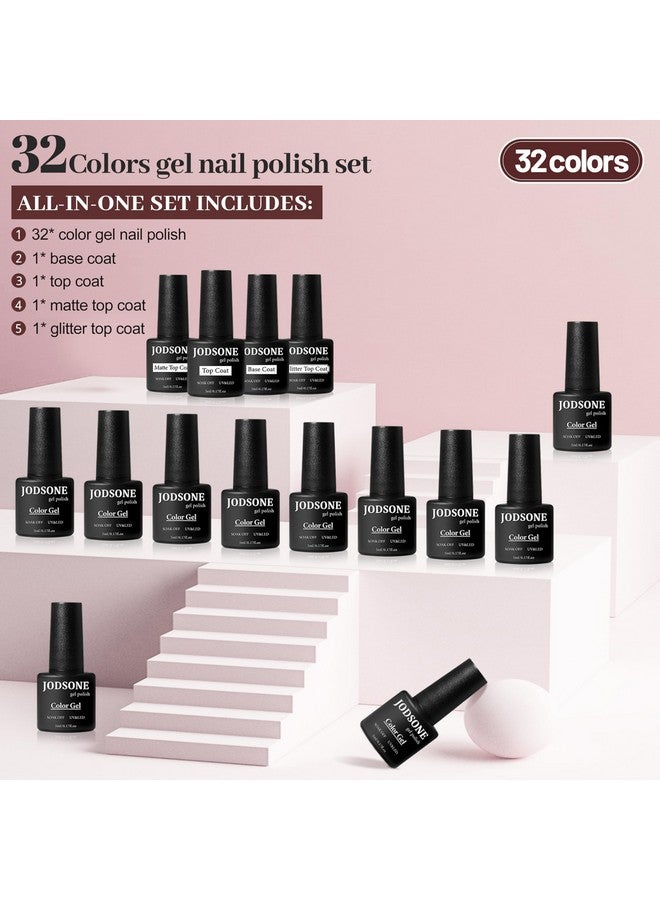 36 Pcs Gel Nail Polish Set32 Colors Gel Polish Kit Base Coat Glossy Matte And Glitter Top Coat Nail Polish Set Green Blue Red Pink Collection Gifts For Women