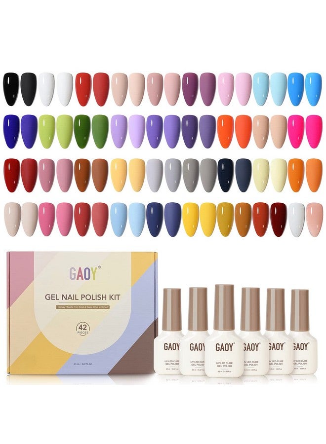 42 Pcs Gel Nail Polish Kit Pink White Red Jelly Nude Colors All Seasons Gel Nail Polish Set With Glossy & Matte Top Coat And Base Coat For Nail Art Diy At Home