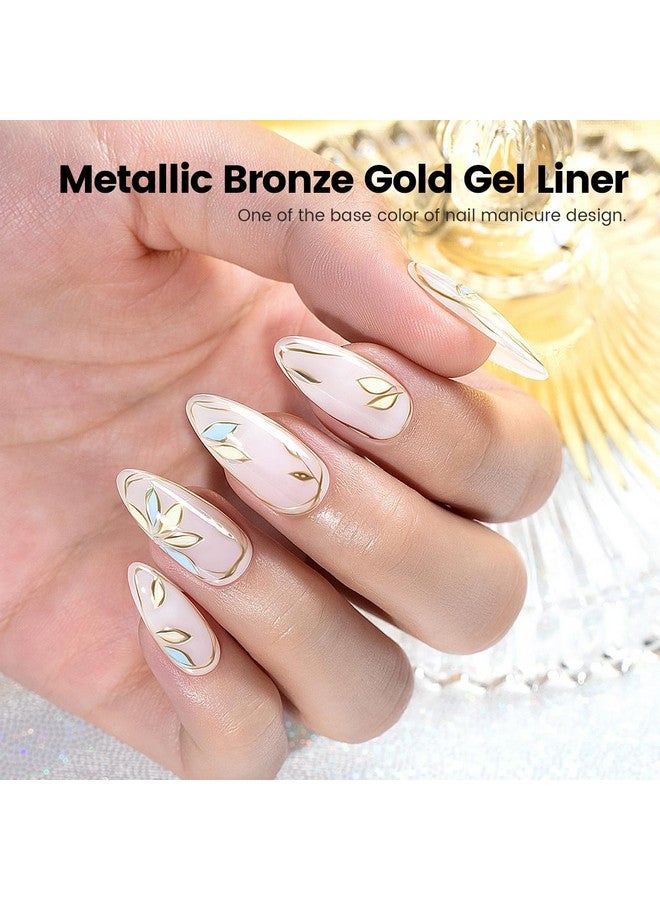 Metallic Nail Art Gel Liner Bronze Gold Mirror Chrome 3D Effect Gel Nail Polish 8Ml Build In Thin Brush Metal Painted Drawing Striper Painting Gel Polish Soak Off Curing Requires For Home Salon