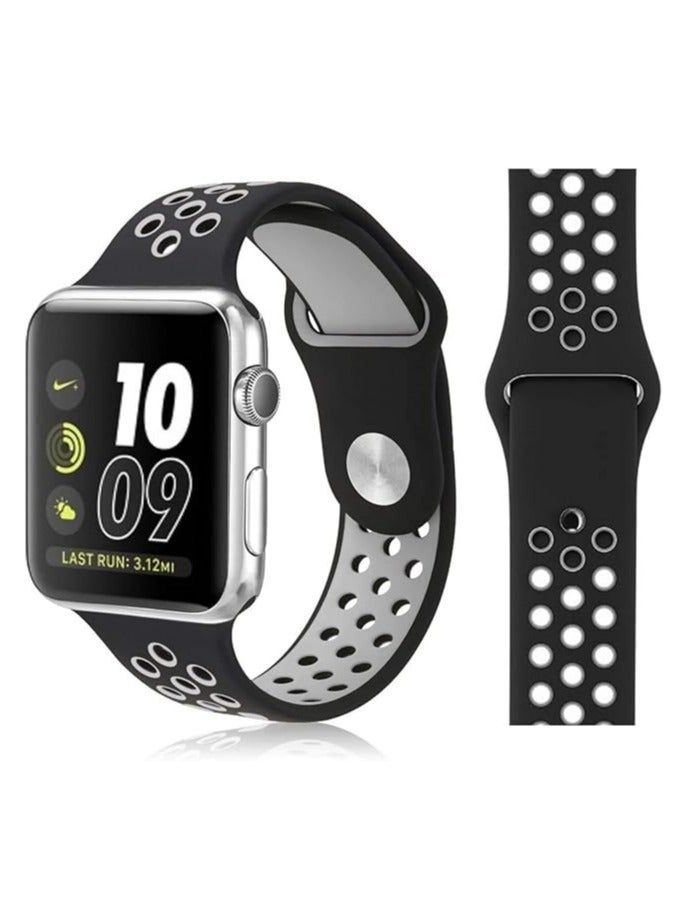 FITIT Bands for Apple Watch Series 3 and Above.(41mm 38mm and 40mm cases), Soft Silicone Breathable Wristband Replacement Strap, Black and Grey