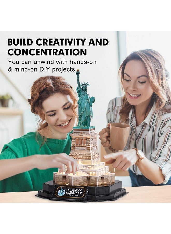 3D Puzzle Led Statue Of Liberty With Colorful Lights 3D Puzzles For Adults Model Kits New York Building Crafts For Adults Brain Teaser Architecture Desk Puzzle Gifts For Women Men