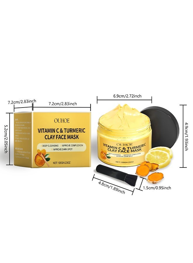 Vitamin C & Turmeric Clay Face Mask, Deep Cleansing Facial Mask, Clay Face Mask Skin Care with Kaolin Clay and Aloe for Pores, Acne, Dark Spots, Hydrating 4.23 Oz