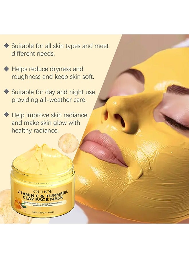 Vitamin C & Turmeric Clay Face Mask, Deep Cleansing Facial Mask, Clay Face Mask Skin Care with Kaolin Clay and Aloe for Pores, Acne, Dark Spots, Hydrating 4.23 Oz