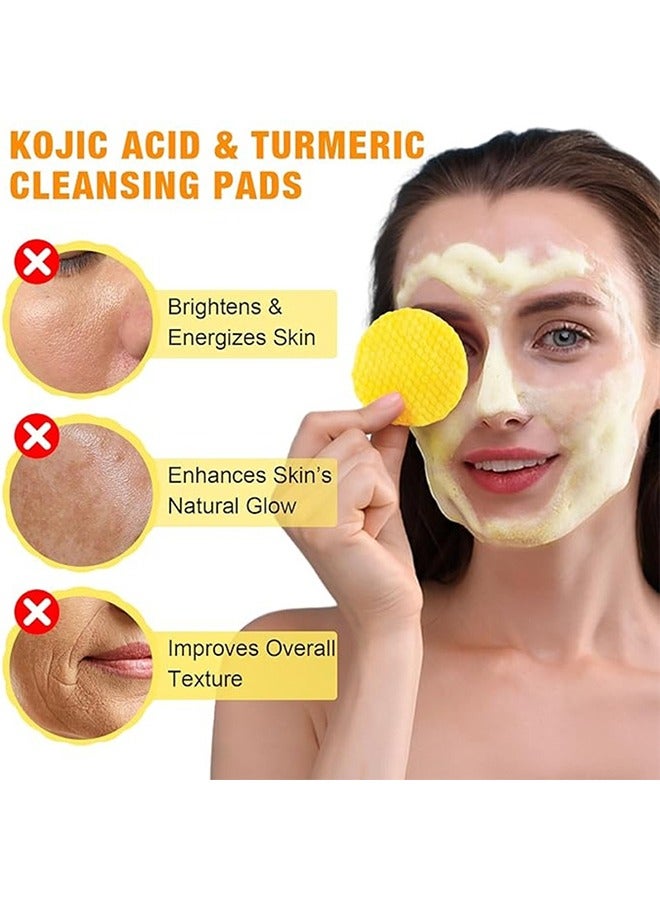 Kojic acid & Turmeric Cleansing Pads, Turmeric Exfoliating Face Scrub Pads, Turmeric Cleansing Pads Helps Balance Skin Oil And Water, 50 Pads