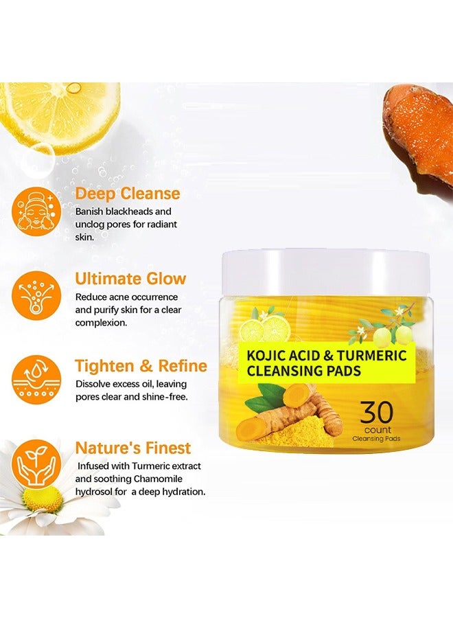 Kojic acid & Turmeric Cleansing Pads, Turmeric Exfoliating Face Scrub Pads, Turmeric Cleansing Pads Helps Balance Skin Oil And Water, 50 Pads