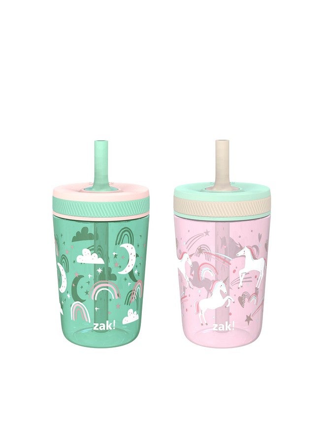 Kelso Toddler Cups For Travel Or At Home, 15Oz 2Pack Durable Plastic Sippy Cups With Leakproof Design Is Perfect For Kids (Fanciful Unicorn, Happy Skies)