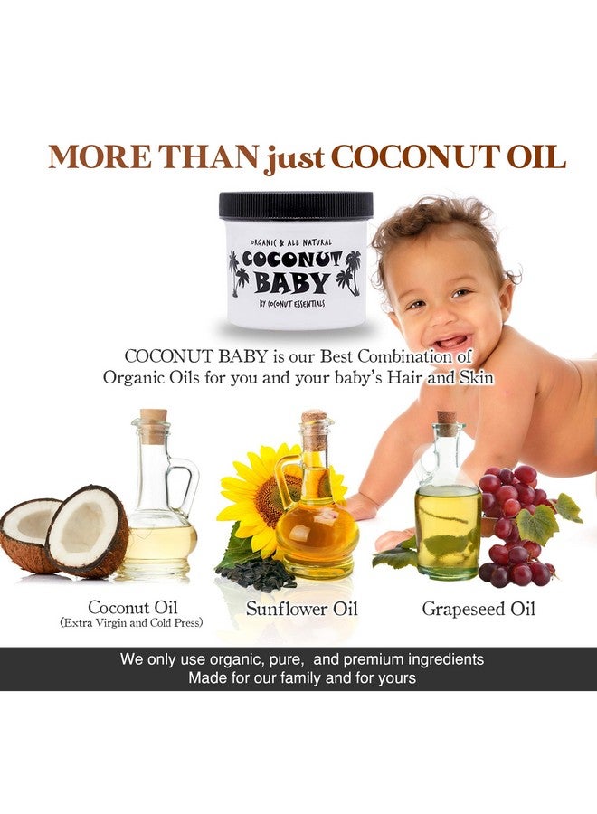 Coconut Baby Oil For Hair & Skin Organic Moisturizer Cradle Cap, Newborn Hair Growth, Massage Gel, Sensitive Skin Care, Infant Scalp, All Natural With Sunflower & Grape Seed Oils 2 Fl Oz