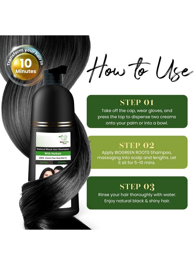 Herbal Natural Black Hair Color Shampoo (400Ml) With 200Ml Hair Treatment For Grey Hair Coverage In 10 Minutes Hair Coloring For Men Women All Hair Types Natural Black Hair Dye