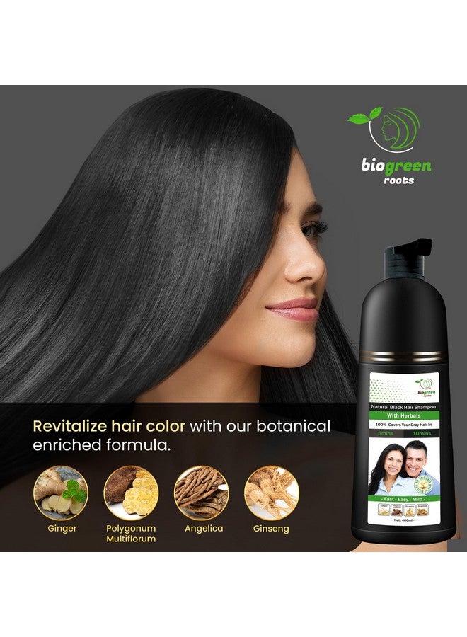 Herbal Natural Black Hair Color Shampoo (400Ml) With 200Ml Hair Treatment For Grey Hair Coverage In 10 Minutes Hair Coloring For Men Women All Hair Types Natural Black Hair Dye