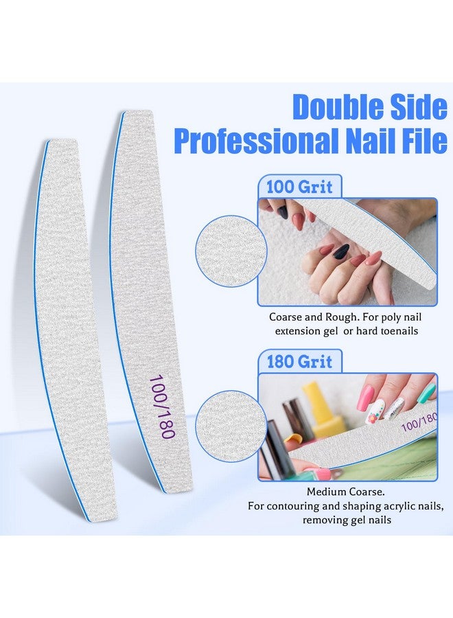 Nail Files 100/180 Grit For Poly Nail Extension Gel 12 Pcs Emery Boards Nail Files For Acrylic Nails Doubled Sides Washable Coarse Nail File Manicure Tools For Home And Salon Use