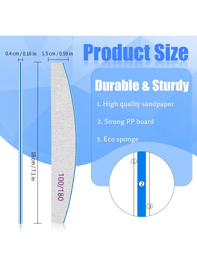 Nail Files 100/180 Grit For Poly Nail Extension Gel 12 Pcs Emery Boards Nail Files For Acrylic Nails Doubled Sides Washable Coarse Nail File Manicure Tools For Home And Salon Use