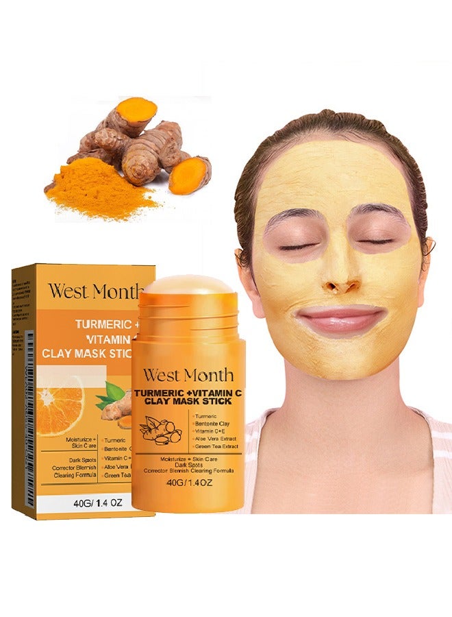 Turmeric + Vitamin C Clay Mask Stick-Organic Purifying Mask for Blackhead Cleansing, Clay Mud Mask for Deep Clean Pore, Improve Skin Acne Scars Facial Mask With Blackhead Remover