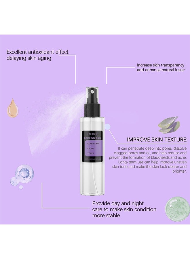 Salicylic Acid Clarifying Facial Toner-Salicylic Acid Oil Control Acne Treatment Essence, Anti-Acne Exfoliating Gentle , Promote the Renewal of Epidermal Cells, Delicate Skin 100ml