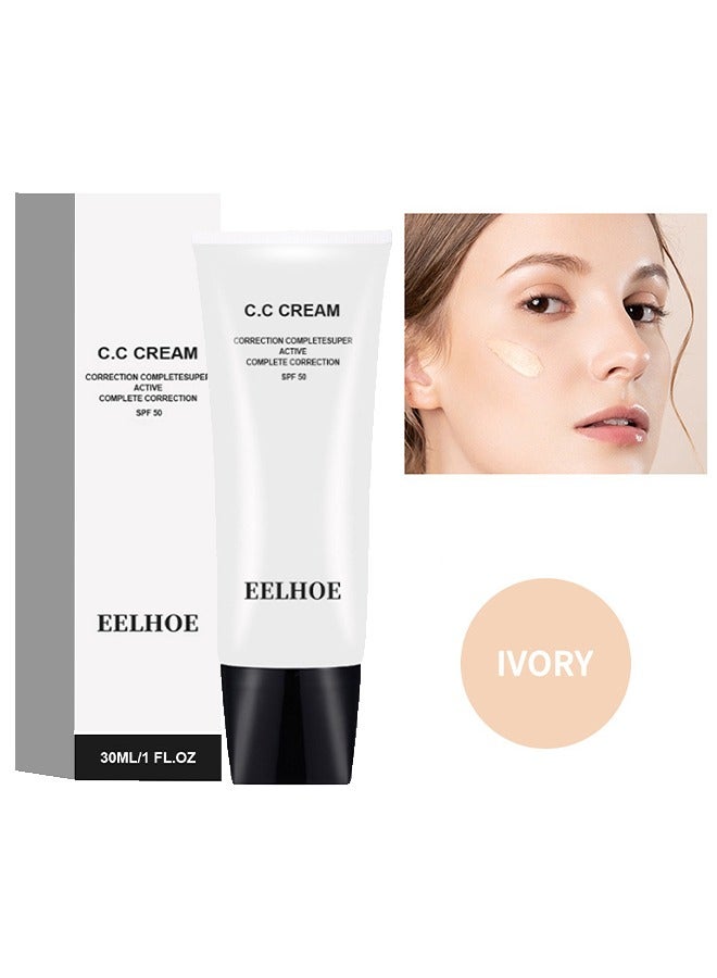 CC Cream SPF 50-CC Cream Self Adjusting For Mature Skin, Colour Correcting Face Sunscreen And Foundation, Pre-Makeup Primer Moisturizing Skin Concealer  (#Ivory)