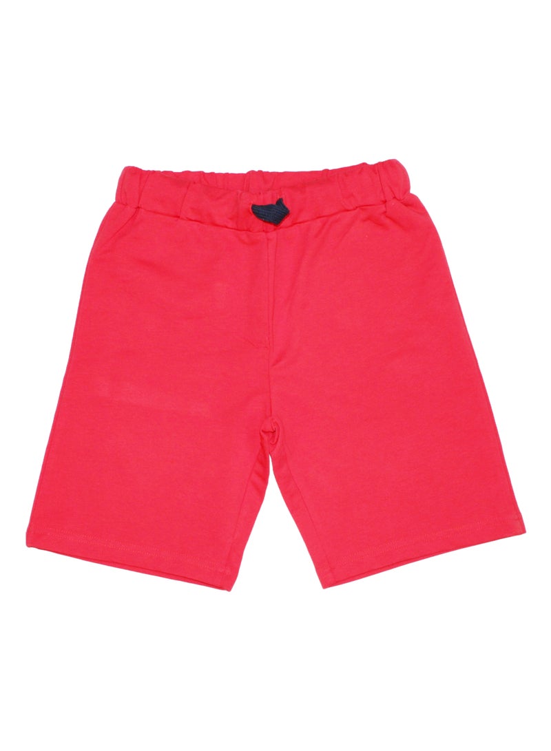 100% Cotton Fleece Regular Fit Teens Knit Shorts Stylish, Comfortable Bottoms For Boys Color Red