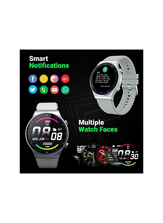 Fire-Boltt 360 Pro Bluetooth Calling 360*360 Pro Display Smart Watch With Rolling Ui & Dual Button Technology, Spo2, Heart Rate & Temperature Monitoring With Local Music And Tws Pairing - Silver