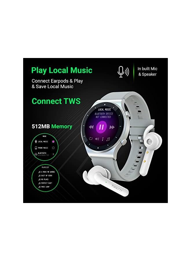 Fire-Boltt 360 Pro Bluetooth Calling 360*360 Pro Display Smart Watch With Rolling Ui & Dual Button Technology, Spo2, Heart Rate & Temperature Monitoring With Local Music And Tws Pairing - Silver