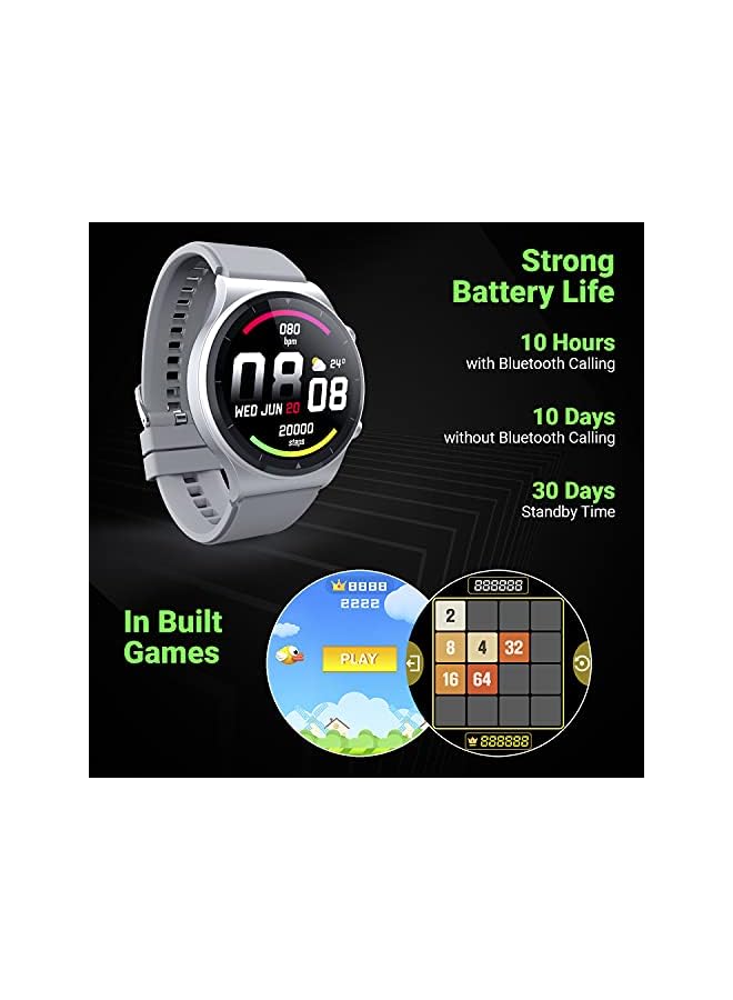 Fire-Boltt 360 Pro Bluetooth Calling 360*360 Pro Display Smart Watch With Rolling Ui & Dual Button Technology, Spo2, Heart Rate & Temperature Monitoring With Local Music And Tws Pairing - Silver