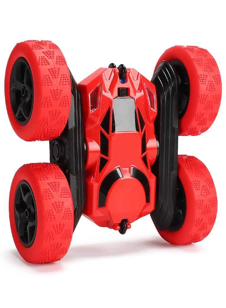 360° Rotating Remote Control Car for Kids - Double Sided 4WD RC Stunt Car with Headlights, 2.4GHz Off-Road Electric Race Toy, Rechargeable Stunt Drifting Car (Red) for Ages 3+